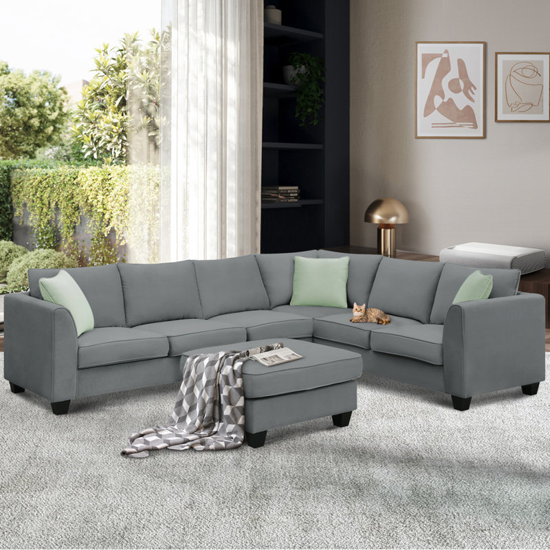 Canapé moderne [VIDÉO fournie] Canapé modulaire de 112 po x 87 po pour salon, canapé modulaire 7 places avec repose-pieds, canapé d'angle en L avec 3 coussins, gris (nouveau de GS008210AAG)