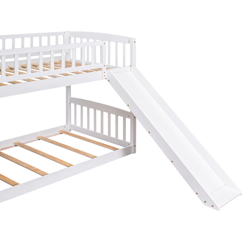 Lit superposé au dessus d'un escalier avec 2 tiroirs et glissade, Blanc