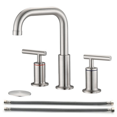 8 In. Widespread Double Handle Bathroom Faucet With Pop Up Drain In Brushed Nickel