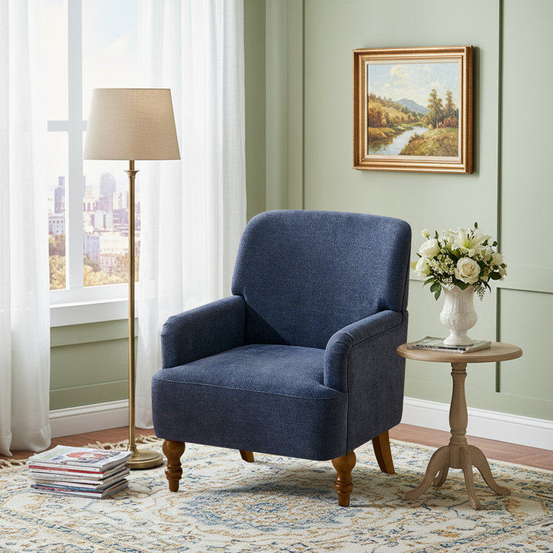 Upholstered Armchair with Footstool, Blue