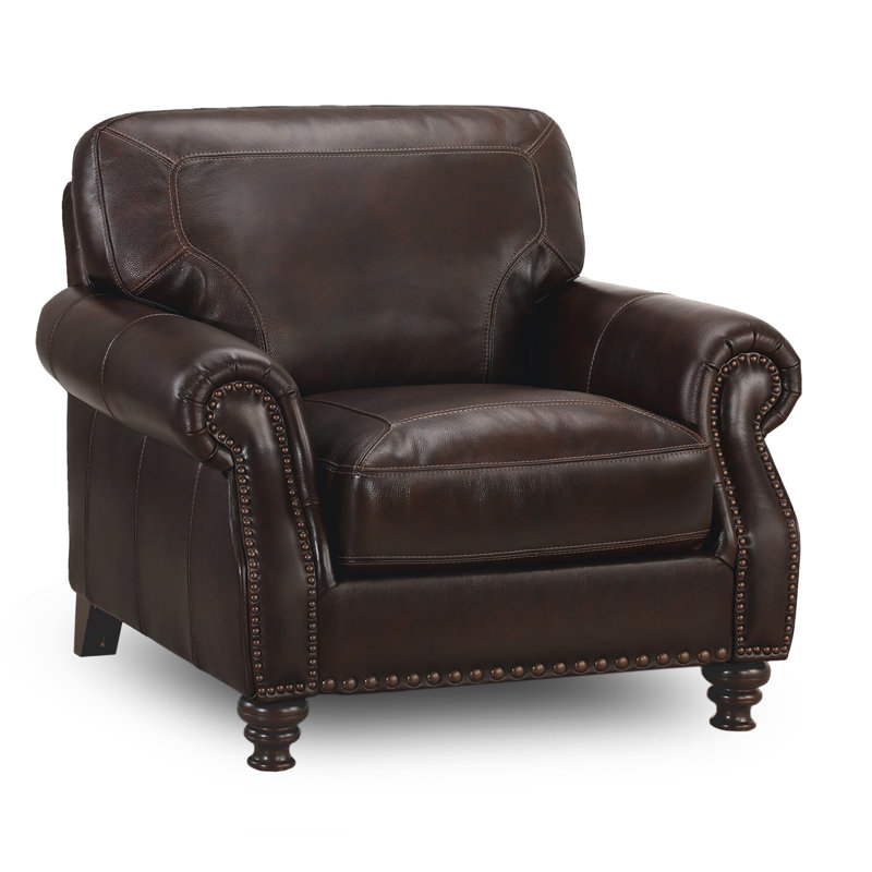 Ellard Genuine Leather Rolled Arm Accent Chair
