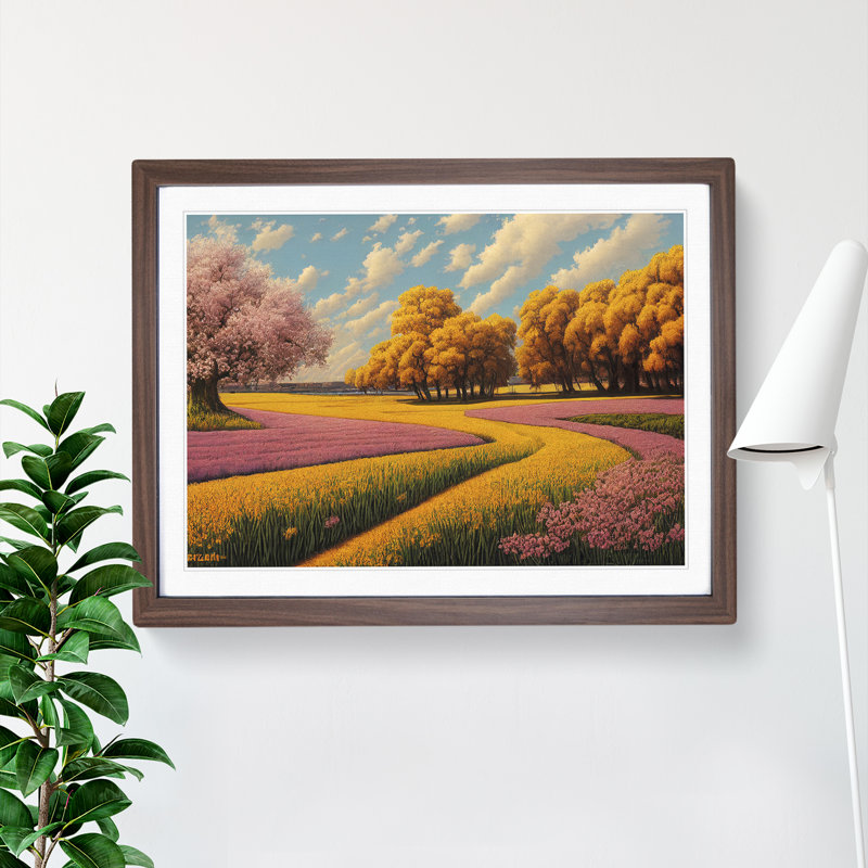 Spring Landscape Meadow Vol.1 - Framed Print, 25cm H x 34cm W x 2cm D, Walnut