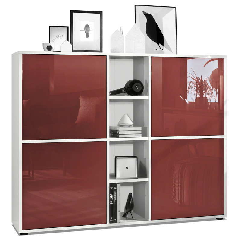 Mcbryde 130.5cm Sideboard, Matte White/High Gloss Bordeaux