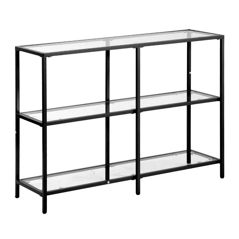 3-Tier Glass Console Table, Modern Rectangle Sofa Side Table with Tempered Glass Top and Iron Legs, Consloe Desk with Anti-Tip Device for Living Room, Hallway, Entryway, Foyer