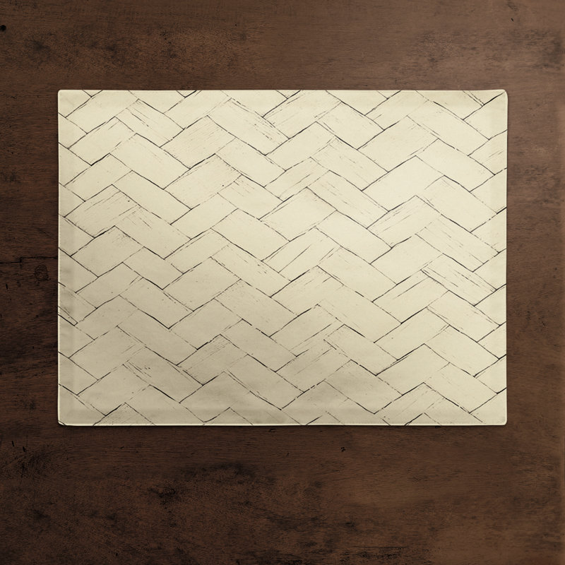 Poly Twill Geometric Rectangle Placemat, Cream