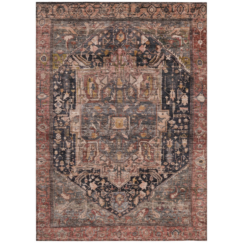 3' X 5' Charcoal Medallion Washable Indoor Outdoor Area Rug