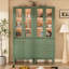 Garde-manger 71 po H vert sauge avec lumières DEL, portes en verre, quincaillerie de couleur laiton et poignées en cuir véritable-2134818607