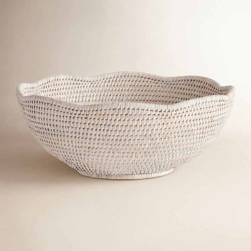 Handmade Rattan Decorative Bowl, White