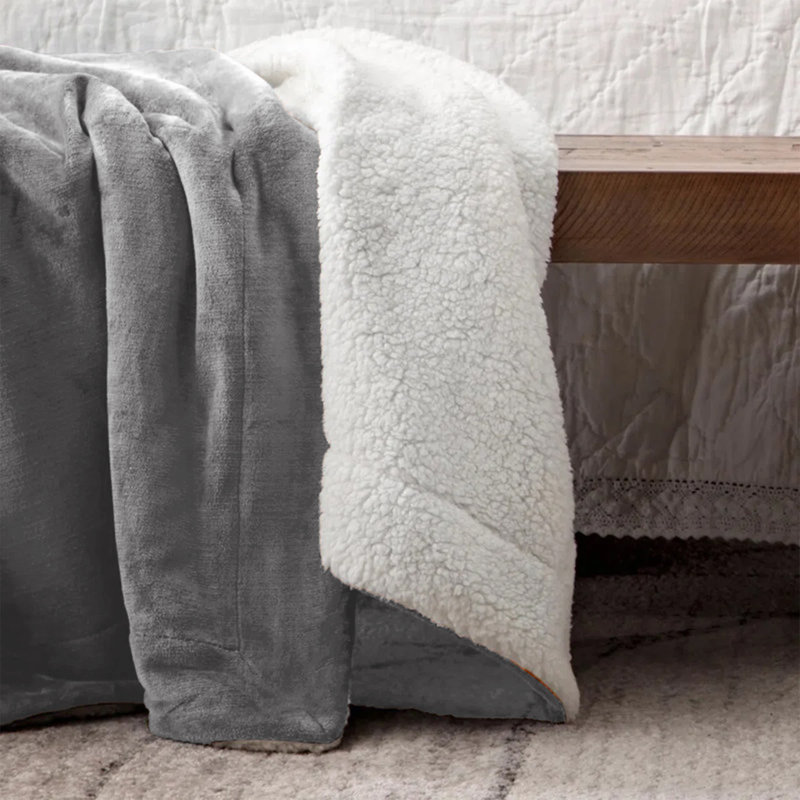 Super Soft Sherpa Fleece Blanket – Reversible Cozy Throw 240 GSM, Silver, 200cm x 150cm