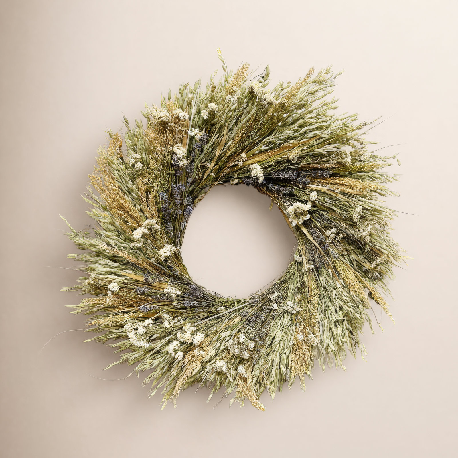 Dried Oats and Pearly Spring Wreath, 22" H x 22" W x 5" D