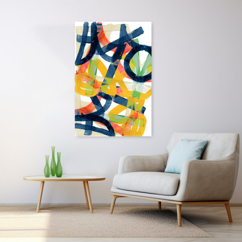 «Shuffling Steps 1», art abstrait géométrique audacieux, H 48 po x l 32 po