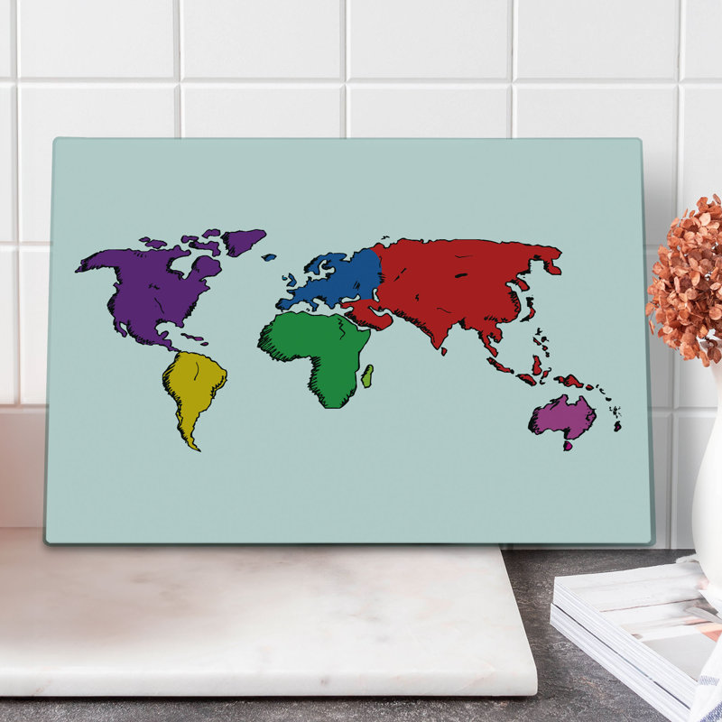 Ambesonne World Map Cutting Board Large Size Modern Multicolor