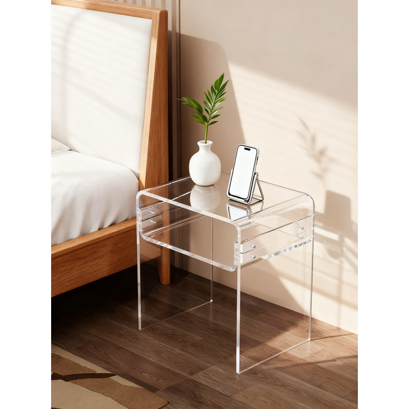 Table de bout et table de chevet modernes en acrylique à 2 niveaux avec design transparent pour les meubles de salon et de chambre à coucher