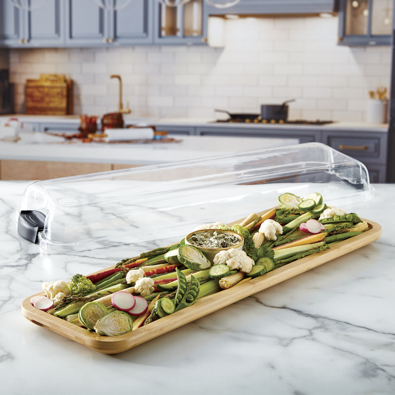 14" Round Bamboo Charcuterie Board with Clear Locking Lid