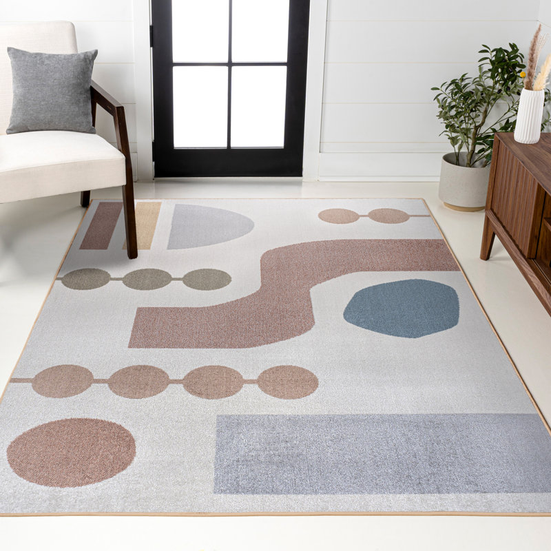 Kenye Abstract Coastal Contemporary Machine-Washable Cream/Multi Rug, Rectangle 4' x 6'