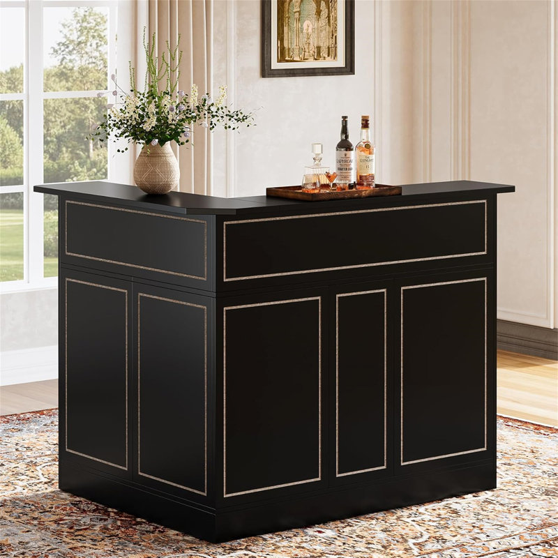 Armoire de bar en forme de L 51,2 po avec porte-verres à pied (sans les tabourets)