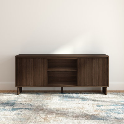Modern TV Stand, 2 Door with Middle Shelf (59 x 16 x 25in), Walnut
