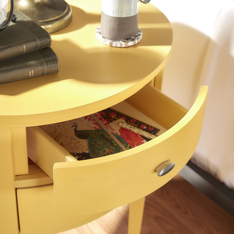 Table de bout à 2 tiroirs en bois massif Zaheed, Jaune