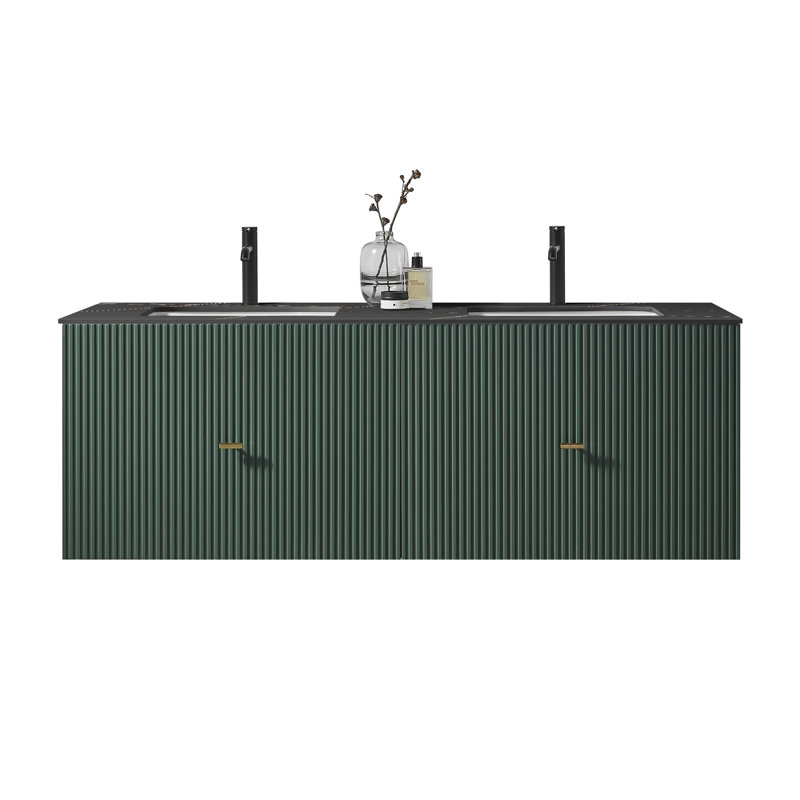 Meuble-lavabo mural moderne Jamell, Vert forêt, Noir