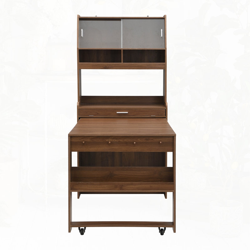 Foldable Dining Table with Buffet, Walnut