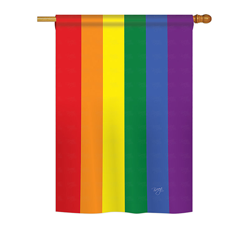 Drapeau de maison en polyester à 2 côtés arc-en-ciel, H 40 po x l 28 po