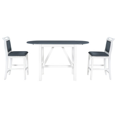 3-Piece Wood Counter Height Drop Leaf  Dining Table Set With 2 Upholstered Dining Chairs For Small Place