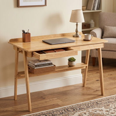 Bureau en bois massif 47,2 "avec 2 tiroirs et tablette de rangement