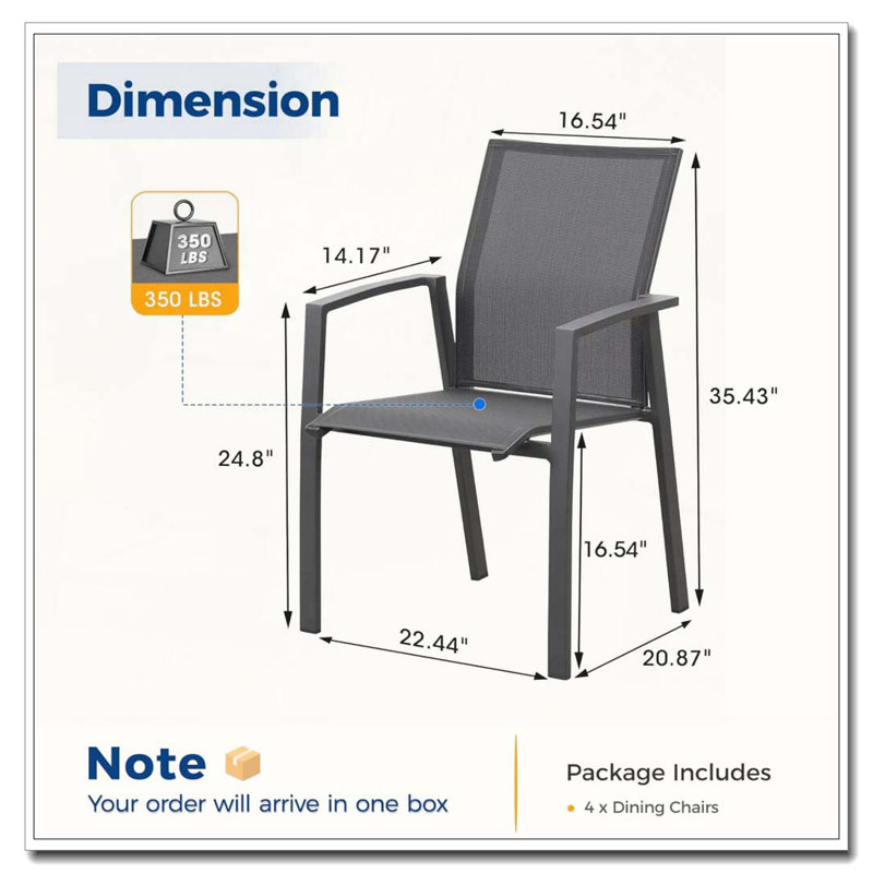 Set of 4 Fully Assembled Stackable Aluminum Patio Dining Chairs