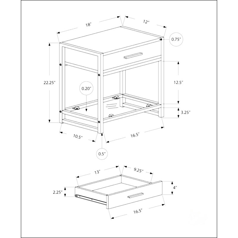 Side Table With Storage Drawer, White