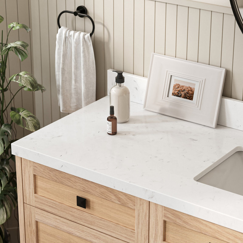 ARIEL Monroe 48 Single Sink Bathroom Vanity with Carrara Quartz Top, Oak, 66" - 67", Carrara White Quartz