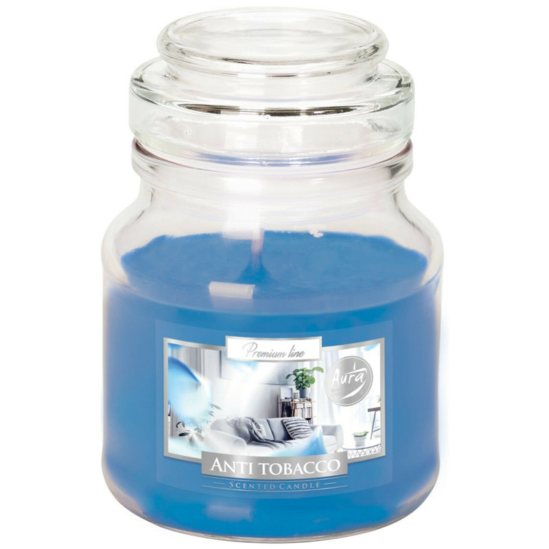 Cinnamon Scented Jar Candle with Glass Holder, Blue