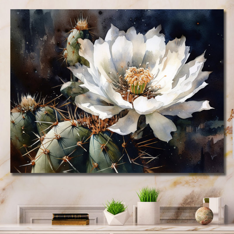 «Ryston White Green Cactus Flower IV», reproduction sur toile, H 12 po x l 20 po x P 1 po, Toile tendue