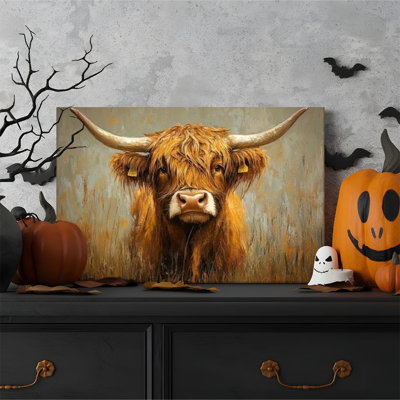 1 Piece Framed Bernhild Painting of Scottish Highland Cattle, Long Horn Hair, Realistic Oil Painting Style Decorative Vintage Wall Poster Home Decor Modern Artwork Perfect Gift for Bedroom Living Room,