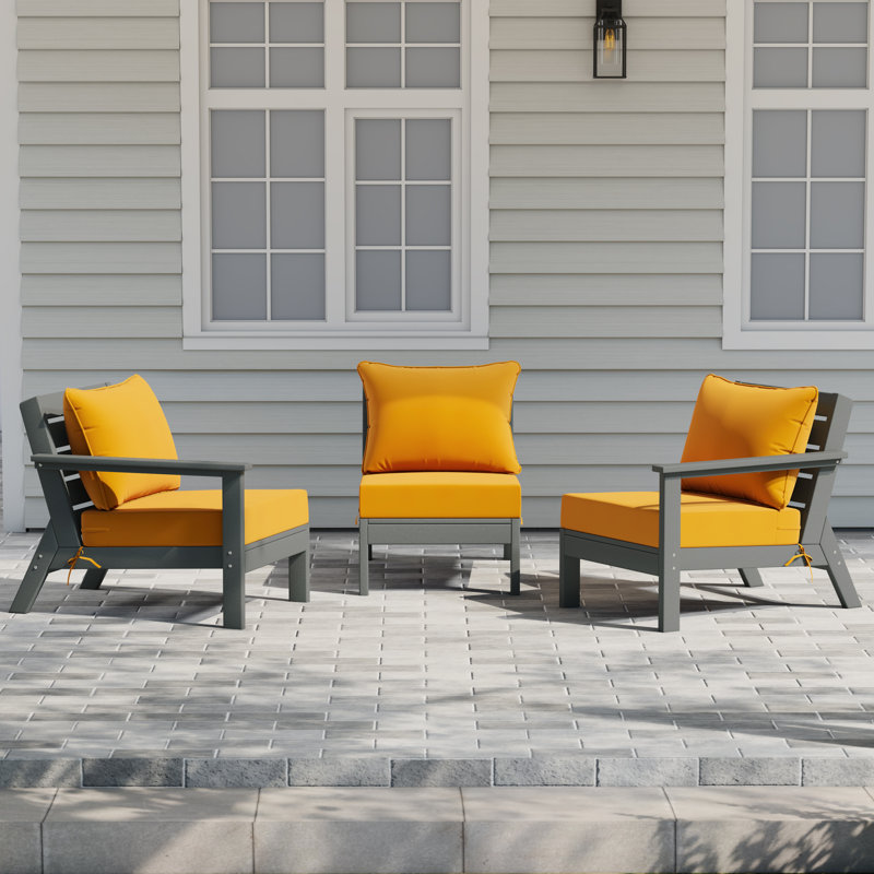3-Piece Deep Seating Set With Cushions, Yellow, Gray