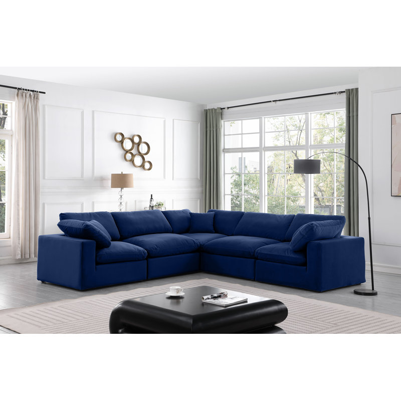 Isshak Velvet L-Shaped Sectional Reversible, Navy Velvet