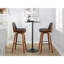 Fixed-Height Barstool With Swivel In Walnut Wood And Charcoal Fabric With Square Black Metal Footrest - Set Of 2