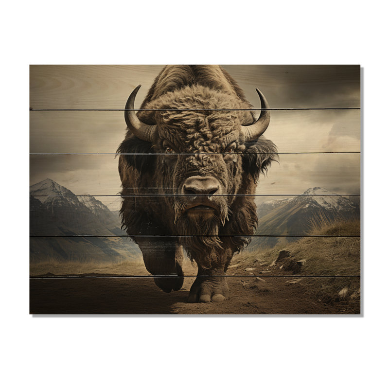 Bison Protrait III sur bois, H 30 po x l 40 po x P 0,78 po