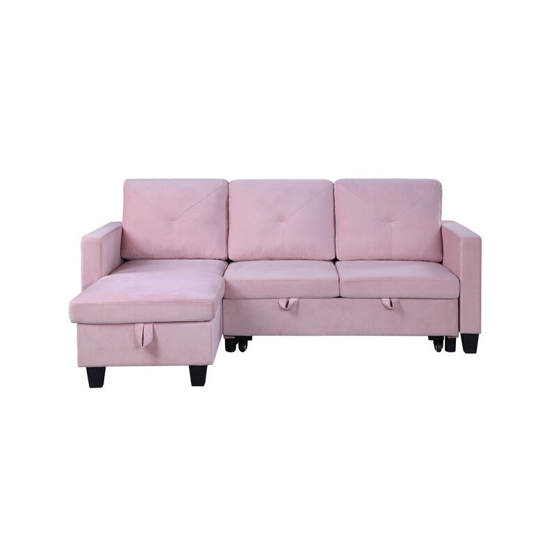 Reversible Sleeper Sofa & Chaise, Pink Velvet