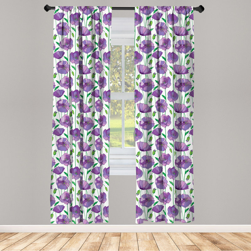 Poppy Floral Semi-Sheer Rod Pocket Curtain Panels, 28" x 63"