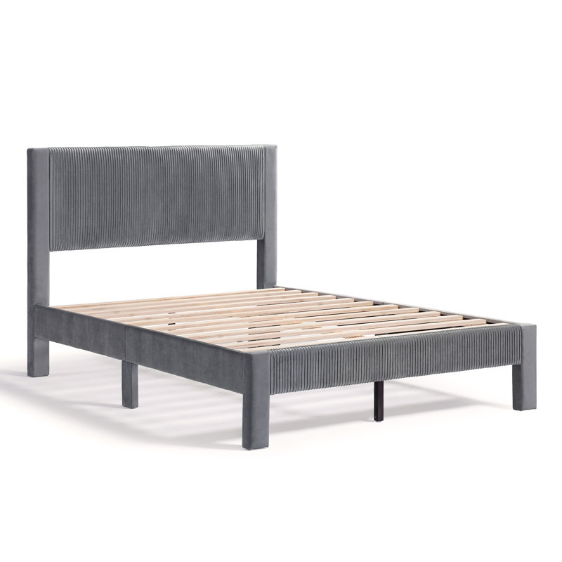 Upholstered Unfinished Platform Bed, Gray, Full