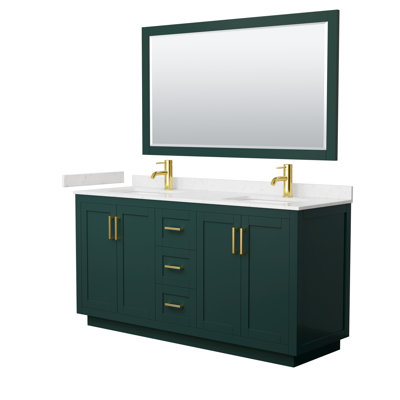 Meuble-lavabo double autoportant de 66 po avec plateau en marbre de culture Miranda