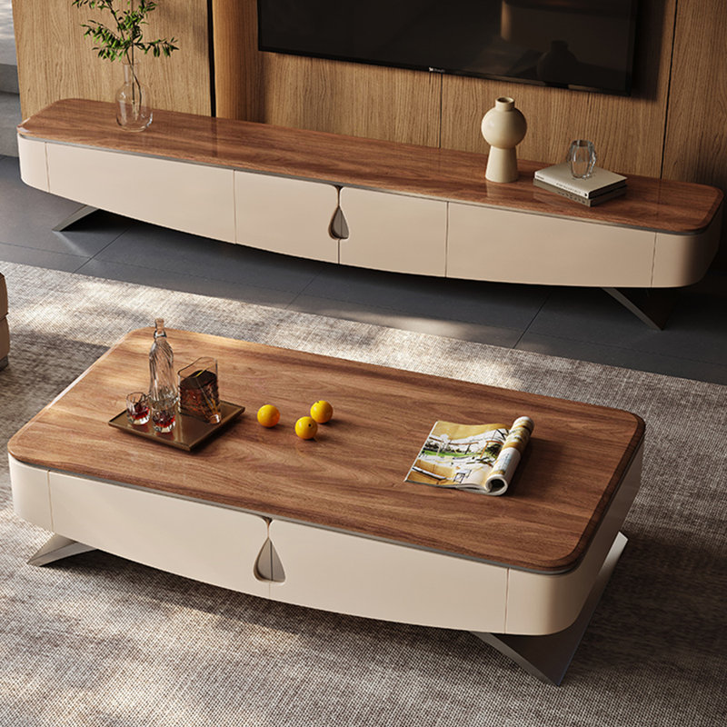 Solid wood tea table TV cabinet combination