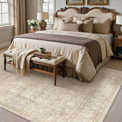 Rosalie Machine Washable Vintage Floral Area Rug with Non-Slip Backing