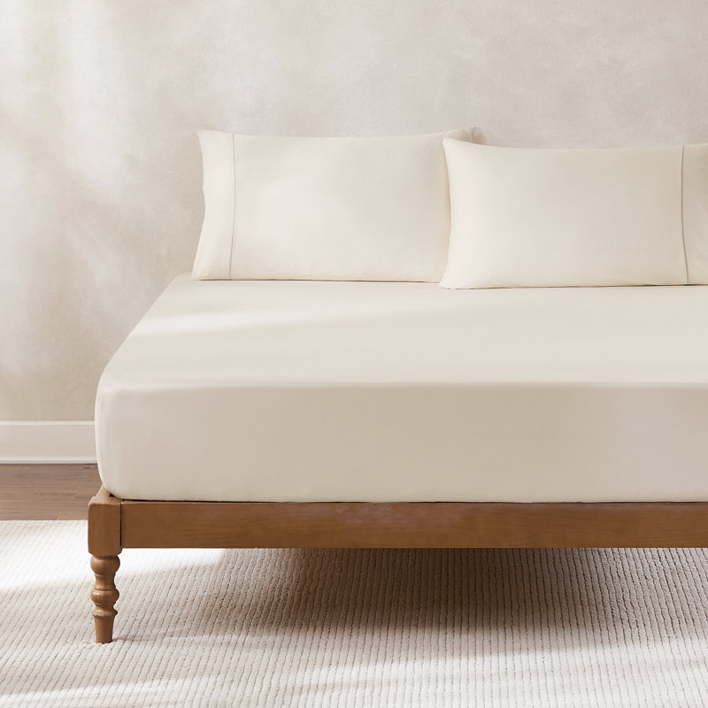 Linear Cotton Sheets Cream 4 Piece Set Queen, Queen Sheet Set, Cream