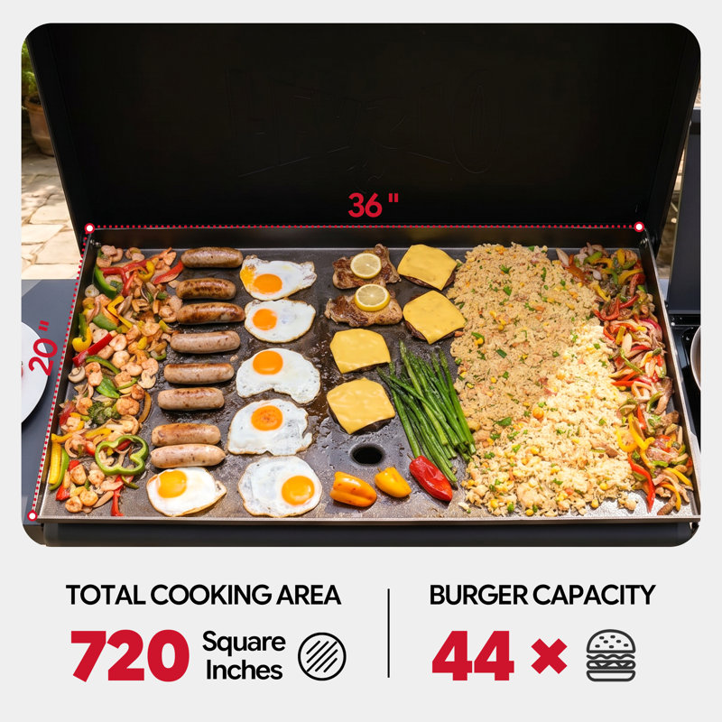 Plaque chauffante au propane à 4 brûleurs de 36 po avec brûleur latéral et hotte - 63 000 BTU avec surface de cuisson professionnelle de 72 po B