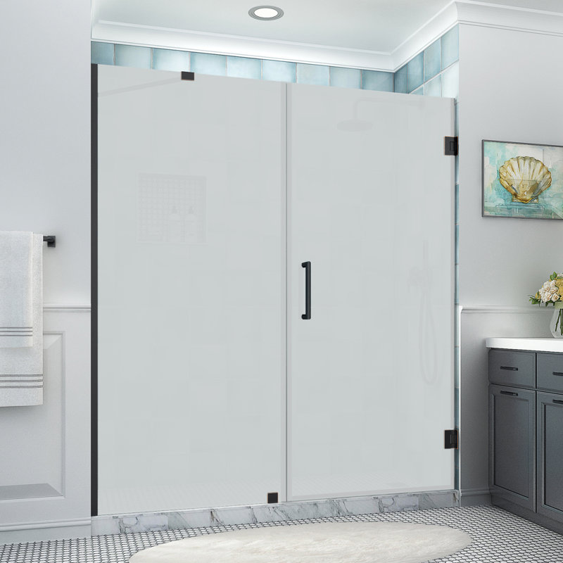 Belmore XL 75.25 - 76.25 in. x 80 in. Frameless Hinged Shower Door with Ultra-Bright Glass, Oil Rubbed Bronze, Frosted Glass