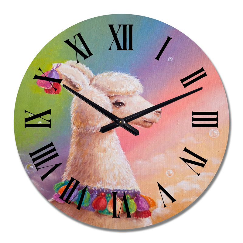 Portrait Of Lama On Rainbow Sky - Children's Art wall clock, Medium