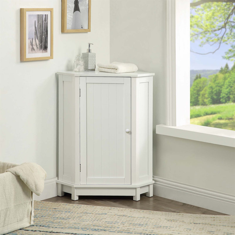 Bathroom Cabinet Triangle Corner Storage Cabinet With Adjustable Shelf Modern Style MDF Board