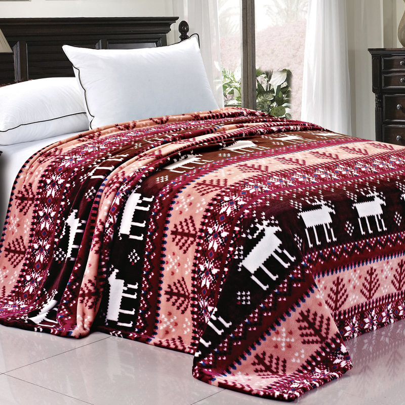 Throw Blanket, Burgundy Snowflake Deer, Twin