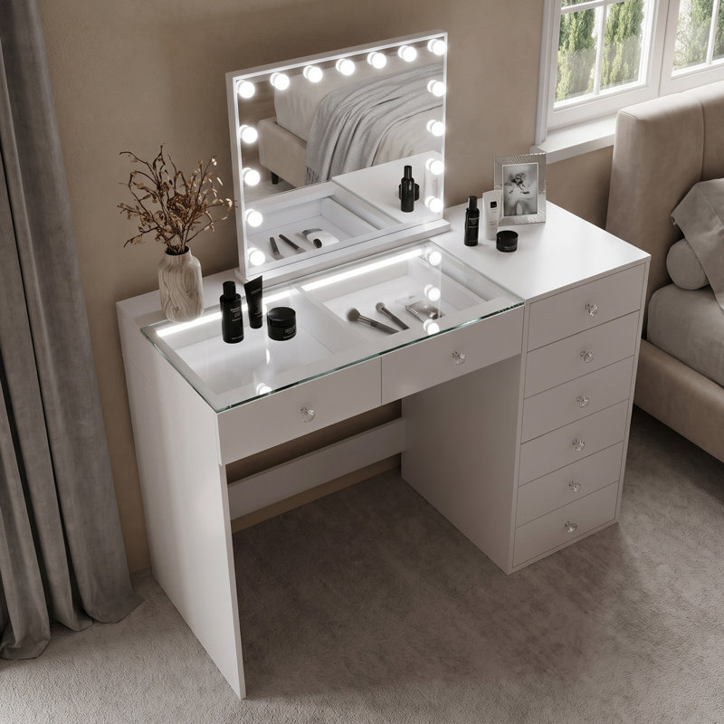 Coiffeuse de 119 cm avec miroir et éclairage DEL RVB